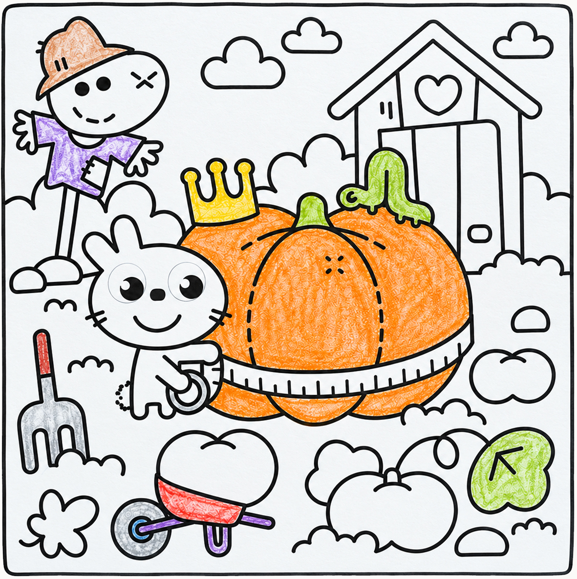Le Roi Citrouille au jardin : une page de coloriage en cours