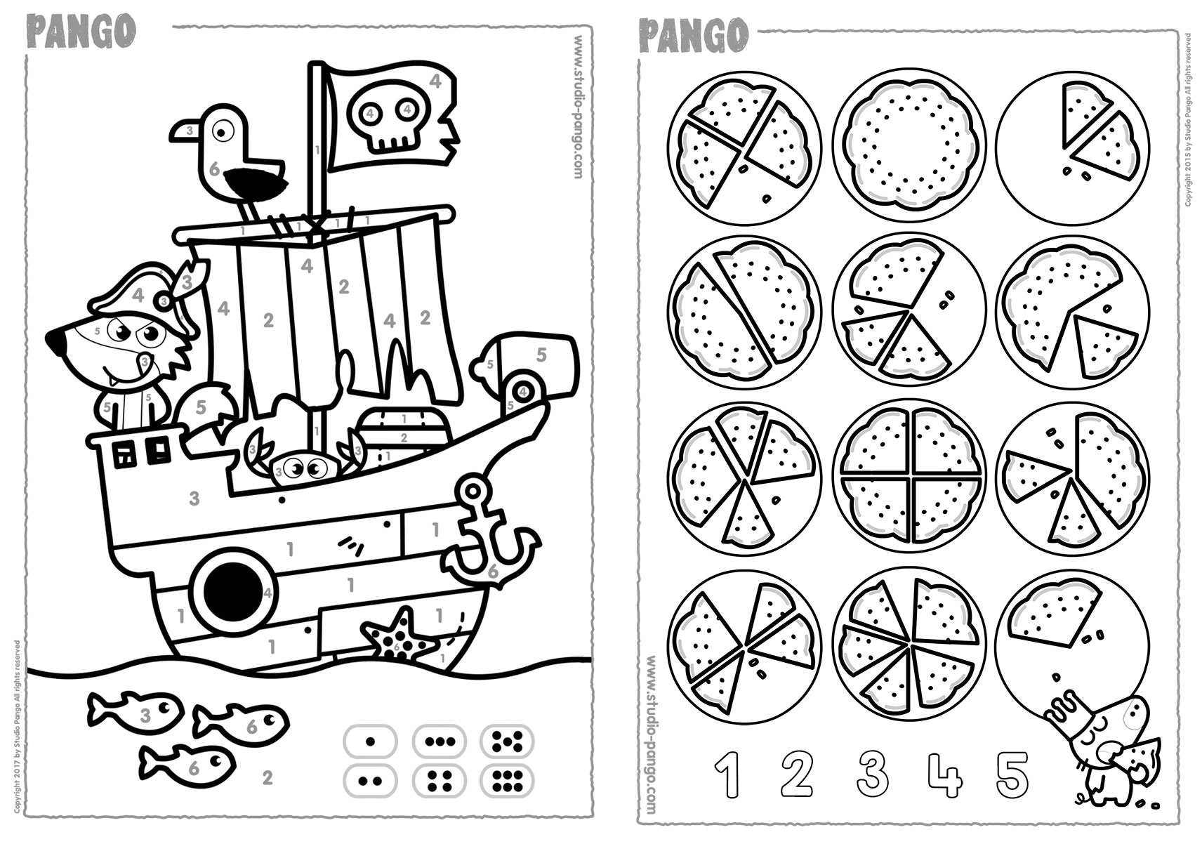 Colorier et compter avec Pango : pages 5 et 6